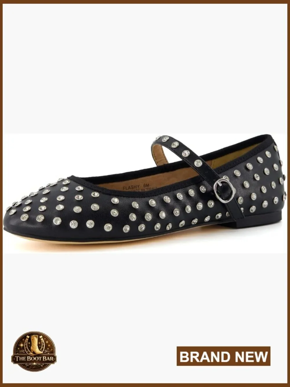 Bling Studded Mary Jane Flats - Memory Foam Faux Leather, Adjustable Buckle